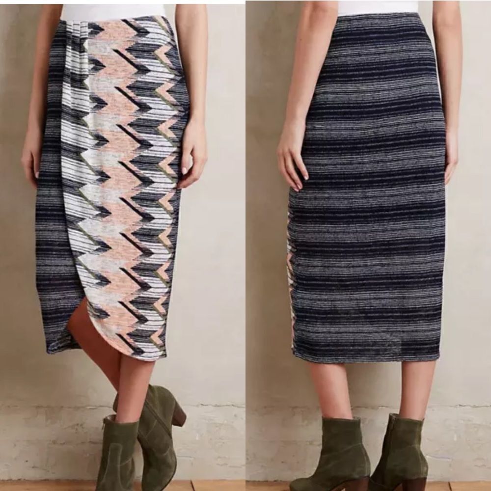 anthropologie Maeve Plata Chevron Knit Faux Wrap Skirt